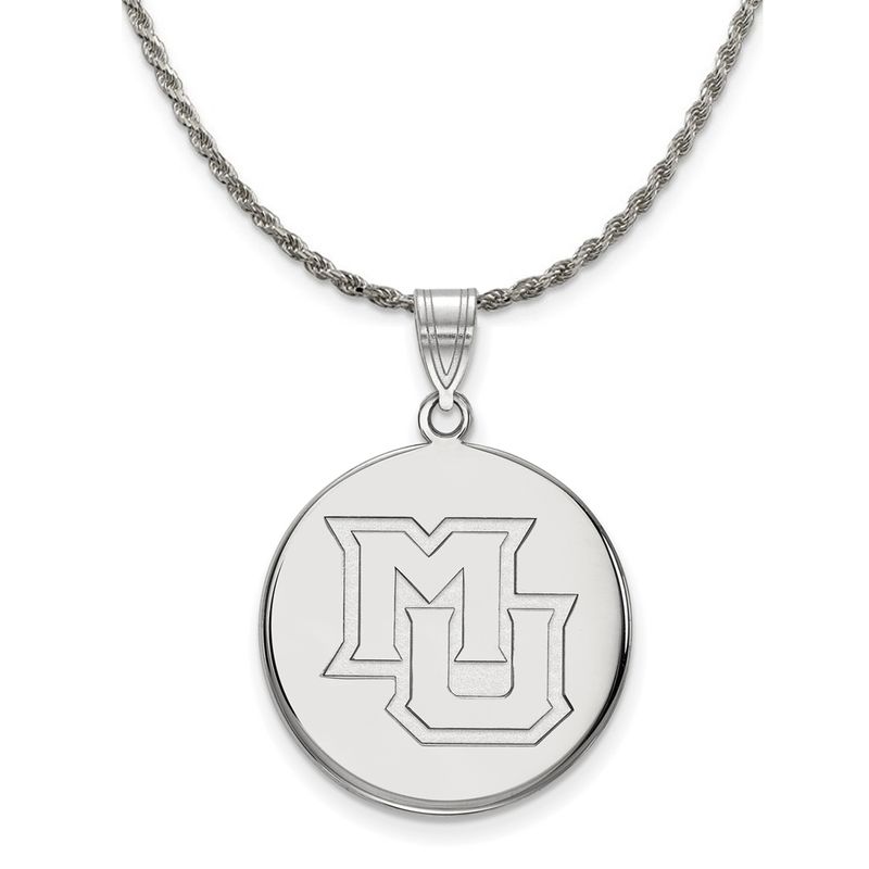 Sterling Silver Marquette U Large Disc Pendant Necklace - 26 Inch